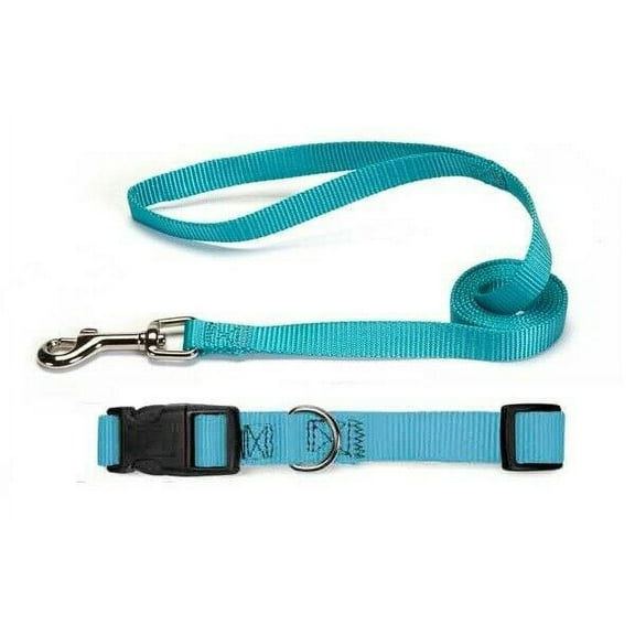 Nylon Solid Color Dog Collar and Lead 2 Piece Sets Durable Adjustable Selections (Atlantic Blue,xSmall)