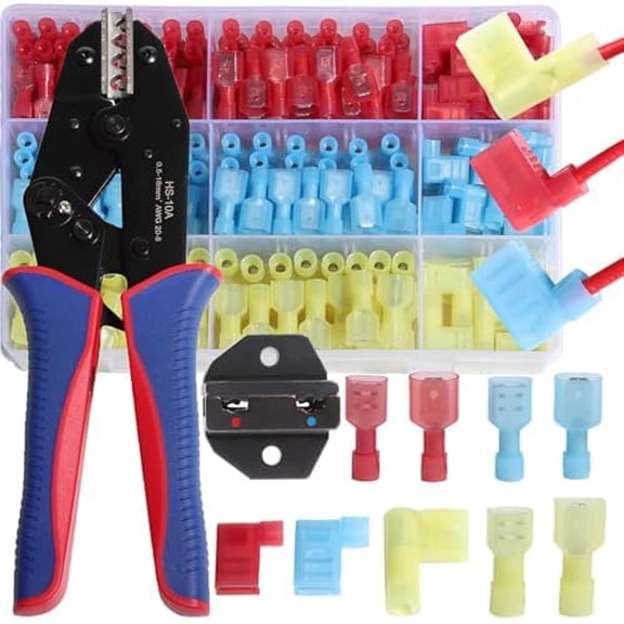 Nylon Spade Connector Right Angle Kit 90 Degree Terminal Quick Disconnect Ends Crimper Crimping Tool Electrical Automotive Insulated Flag terminals Wiring Crimp$$Electrical