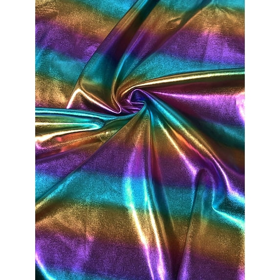 Nylon Spandex 4 Way Stretch w/ Ombre Horizontal Foil Stripes Fabric by the Yard