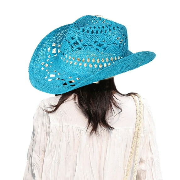 Nylon,Spandex Jean Spandex Cowboy Hat for Women Blue Hollowed out Fashion Lady Foldable Casual Cap Wide Sun Straw And Men M