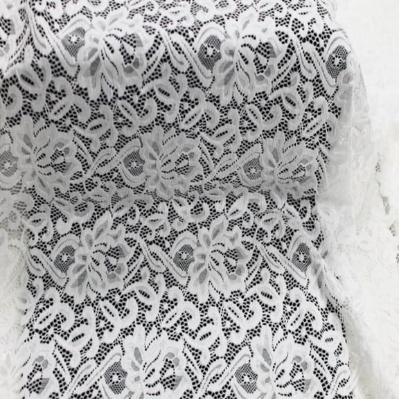 Stylish FABRIC 60" Wide Rebecca Scallop Lace Fabric by The Yard-Nylon Spandex, Lightweight 155GSM-2-Way Stretch, Breathable-Dresses, Apparel, Accessories, DIY & Decor, Off White 1 Yard