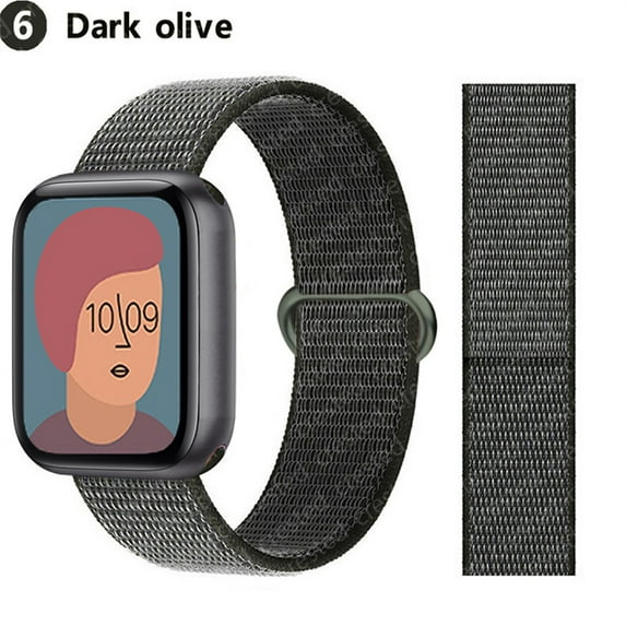 Nylon Sport Loop Bands for Apple Watch Band 44mm 40mm 41mm 45mm 38mm 42mm for Women Men, Stretchy Elastic Braided Replacement Wrist Band for iWatch Series 6 7 5 4 3 2 1 SE -Dark olive