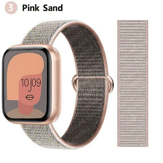 Nylon Sport Loop Bands for Apple Watch Band 44mm 40mm 41mm 45mm 38mm 42mm for Women Men, Stretchy Elastic Braided Replacement Wrist Band for iWatch Series 6 7 5 4 3 2 1 SE -pink sand