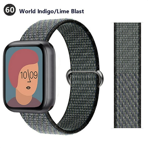 Nylon Sport Loop Bands for Apple Watch Band 44mm 40mm 41mm 45mm 38mm 42mm for Women Men, Stretchy Elastic Braided Replacement Wrist Band for iWatch Series 6 7 5 4 3 2 1 SE -Indigo Lime Blast
