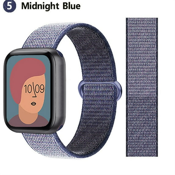 Nylon Sport Loop Bands for Apple Watch Band 44mm 40mm 41mm 45mm 38mm 42mm for Women Men, Stretchy Elastic Braided Replacement Wrist Band for iWatch Series 6 7 5 4 3 2 1 SE -Midnight blue