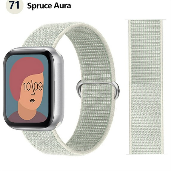 Nylon Sport Loop Bands for Apple Watch Band 44mm 40mm 41mm 45mm 38mm 42mm for Women Men, Stretchy Elastic Braided Replacement Wrist Band for iWatch Series 6 7 5 4 3 2 1 SE -Spruce Aura