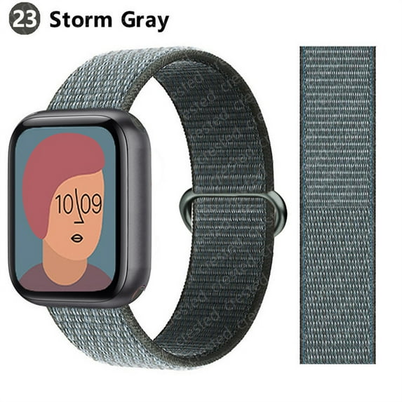 Nylon Sport Loop Bands for Apple Watch Band 44mm 40mm 41mm 45mm 38mm 42mm for Women Men, Stretchy Elastic Braided Replacement Wrist Band for iWatch Series 6 7 5 4 3 2 1 SE -Storm gray