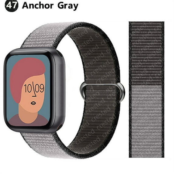 Nylon Sport Loop Bands for Apple Watch Band 44mm 40mm 41mm 45mm 38mm 42mm for Women Men, Stretchy Elastic Braided Replacement Wrist Band for iWatch Series 6 7 5 4 3 2 1 SE -Anchor Gray
