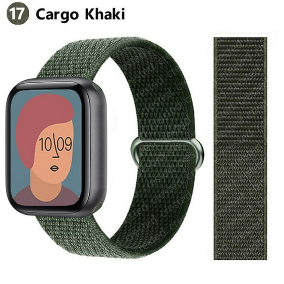 Nylon Sport Loop Bands for Apple Watch Band 44mm 40mm 41mm 45mm 38mm 42mm for Women Men, Stretchy Elastic Braided Replacement Wrist Band for iWatch Series 6 7 5 4 3 2 1 SE -cargo khaki