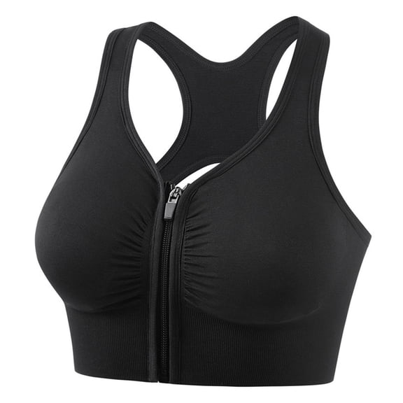 Nylon Sports Bra Women's Sports Bra Front Zipper Closure Solid Color Vest Type Hollow Out Back Adjustable Shockproof Push-up Anti-snagging Wireless