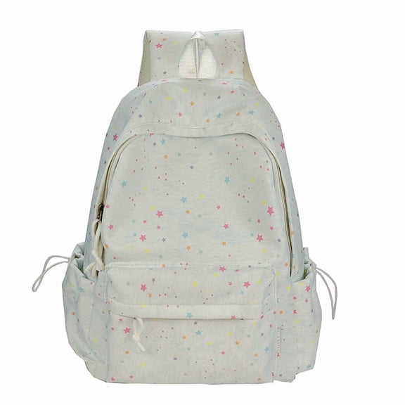 Nylon Star Print Backpack Purse, Korean Style Campus Student Satchel, Large Capacity Bag for Shopping Work, 16.93 Inch (Blue)