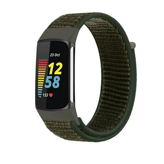 Nylon Strap for Fitbit Charge 5 Smart Watch Sports Nylon Weave Loop Bracelet Wristband Correa Pulsera for fitbit Charge 5 Band - Army green