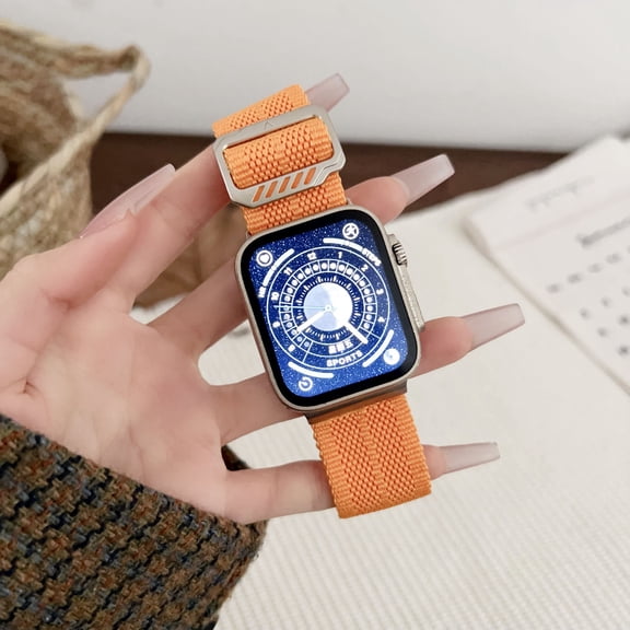 Nylon Stretchy Solo Loop Watch Band, Compatible with Apple Watch Series 1-10, SE, Ultra, for iWatch 38/40/41/42mm(S10), Adjustable Replacement Strap for Women Men - Orange