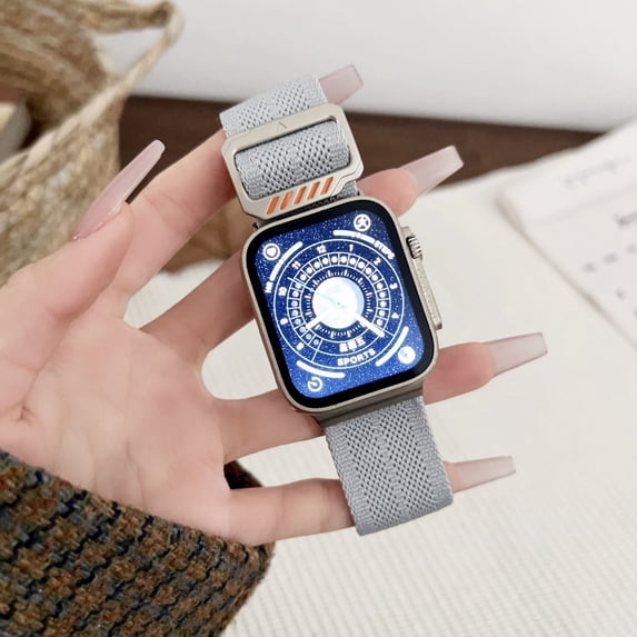 Nylon Stretchy Solo Loop Watch Band, Compatible with Apple Watch Series 1-10, SE, Ultra, for iWatch 42(Series 1/2/3)/44/45/46/49mm, Adjustable Replacement Strap for Women Men - Gray