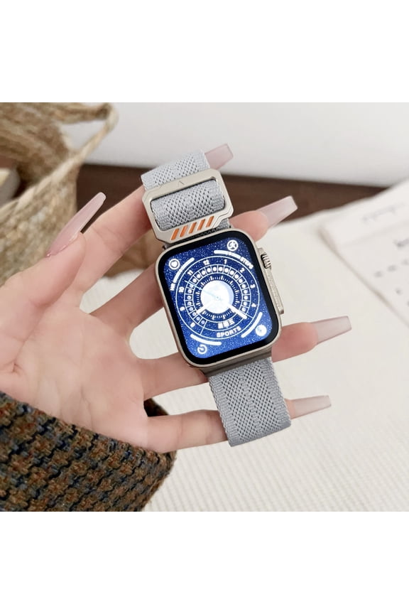 Nylon Stretchy Solo Loop Watch Band, Compatible with Apple Watch Series 1-10, SE, Ultra, for iWatch 42(Series 1/2/3)/44/45/46/49mm, Adjustable Replacement Strap for Women Men - Gray