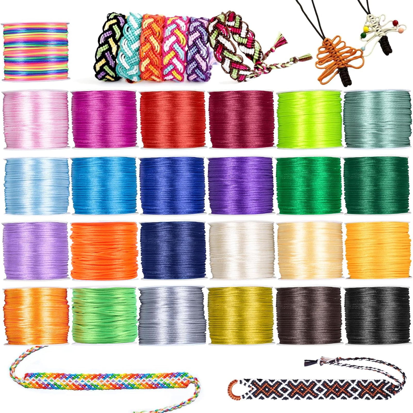 Angela & Alex 25 Rolls Nylon String for Bracelets, 1.5mm Satin Silk Nylon Cord Bracelet String for Kumihimo, Lanyards, Knotting, Beading