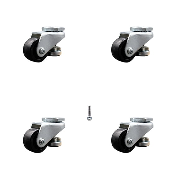 Nylon Swivel TS Caster Set 4 w/2" Black Wheel and M8 x 1.75mm x 18mm Stems