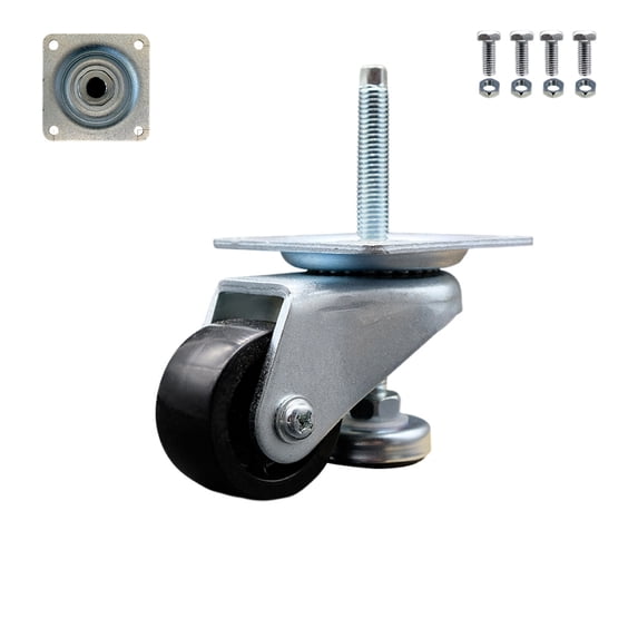 Nylon Swivel Top Plate Floor Leveling Caster w/2" Diameter Black Wheel
