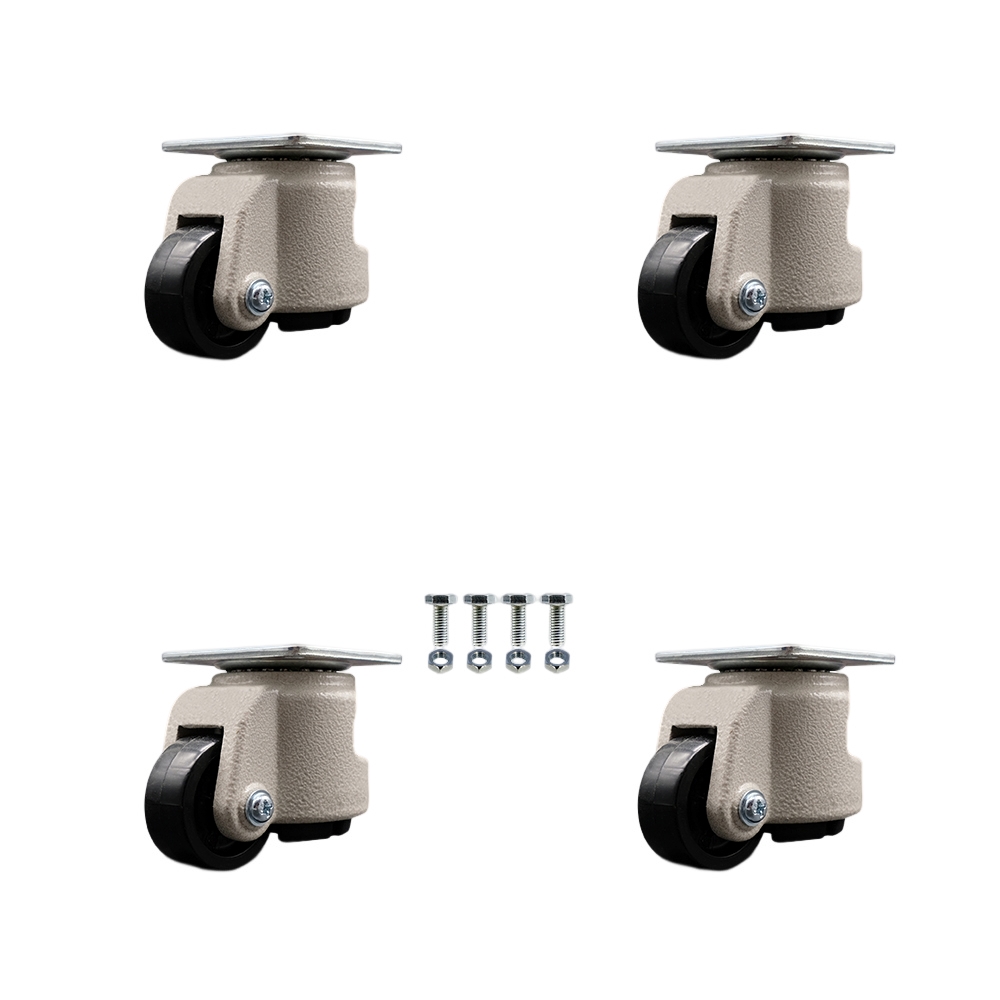 Nylon Swvl TP Light Duty Floor Leveling Caster Set 4 w/1.97" Diameter BLK Wheels