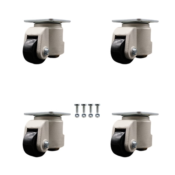Nylon Swvl TP Light Duty Floor Leveling Caster Set 4 w/2.44" Diameter BLK Wheels