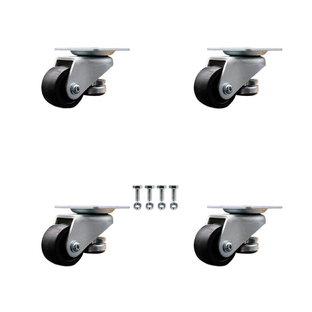 Nylon Swvl TP Light Duty Floor Leveling Caster Set 4 w/2" Diameter Black Wheels