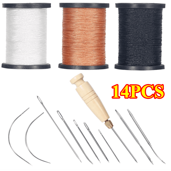 Nylon Thread Sewing Kit, Upholstery Repair Thread & Needles Kit Including 10 pcs of Leather Canvas Sewing Needles and 3 Rolls Nylon Thread (54 Yard Per Roll)