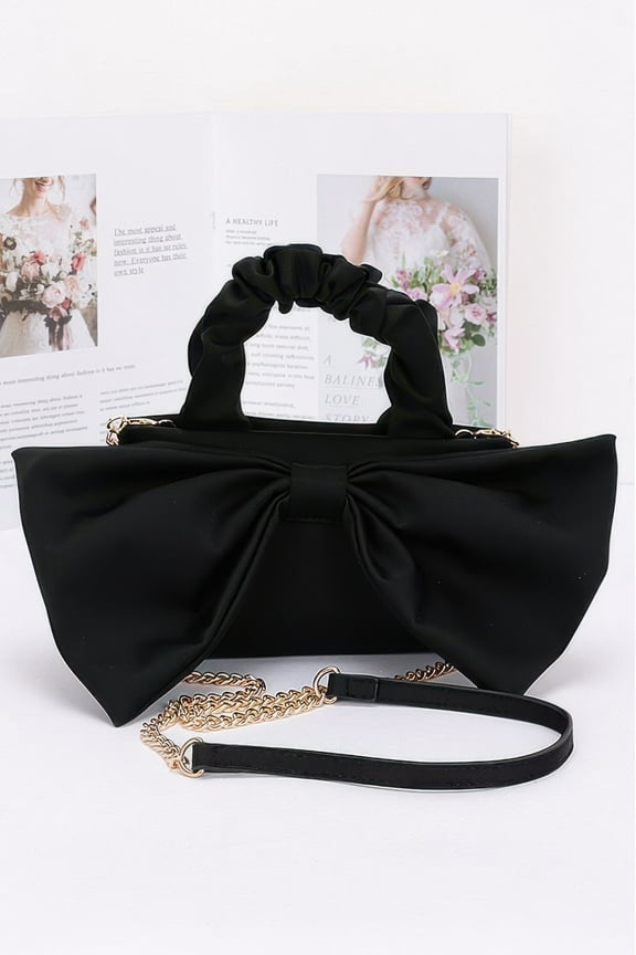 Nylon Top Handle Bag With Bow Front Clutch