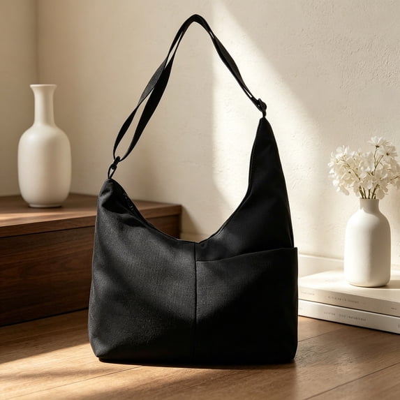 Nylon Tote Bag Large Capacity, Shoulder Bag for Commute with Pockets, Crossbody Tote Bag, Water Resistant Versatile Work Travel Bag