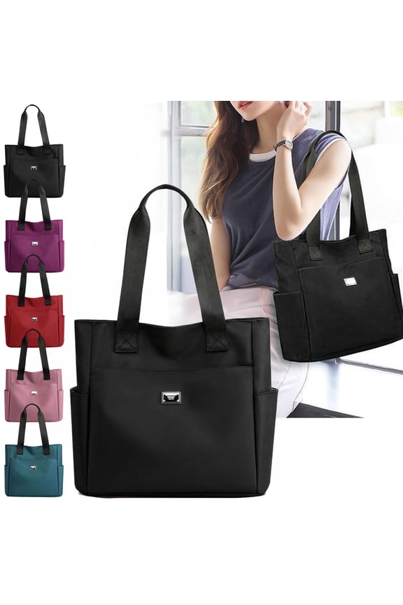 Nylon Tote Bag | Large Capacity Shoulder Purse | Waterproof Lightweight Handbag | Reinforced Stitching | Zippered Compartment | A4 Folder Fits | Multiple Pockets | 1 Pack