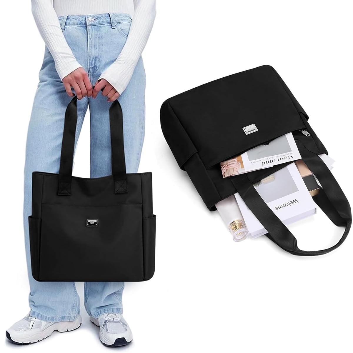 Nylon Tote Bag Shoulder Bag for Women, Waterproof Multiple Pockets