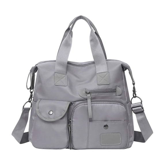 Nylon Tote Bag Waterproof Large Capacity Multi Pocket Travel Handbag Crossbody Bag for Outdoor Camping(Grey-50x35x13cm)