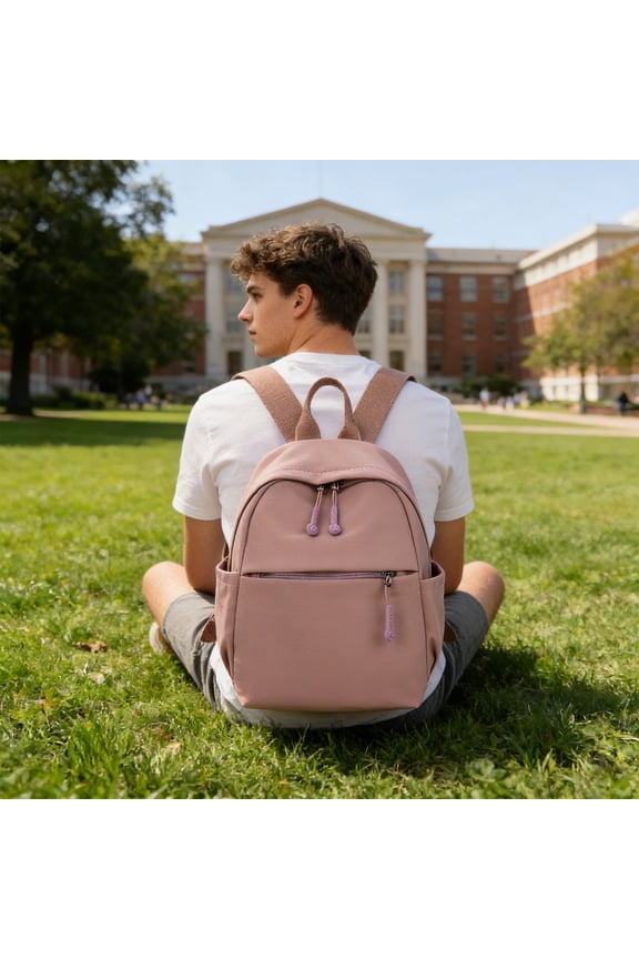 Nylon Travel Backpack for Adults Teens, Large Capacity Handheld Carry-On Bag, Water Resistant Daily Commute Backpack with Reinforced Straps & Multiple Pockets for Work, Study & Shopping, Pink