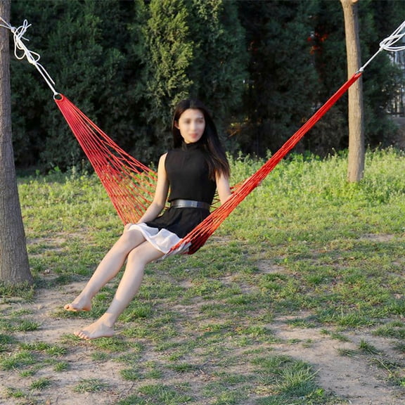 Nylon Travel Hammock - Portable Mesh Sleeping Bed for Camping, Hiking, Beach, Outdoor Sports, 440lb Capacity, Red | Easy Setup Lightweight