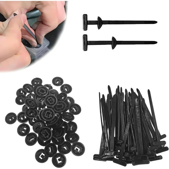 100PCS Nylon Universal Cable Tie Buckle, Heavy Duty Self-Locking Nylon Zip Ties Holder, UV-Resistant Fasteners for Car Fender Trunk Repair, Wire Bundling, Home & Garage Use