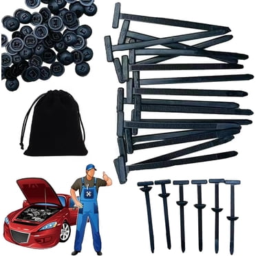 100 Pcs Nylon T-Style Cable Tie Mounts/Buckles For Automotive Zipper Clips – Black