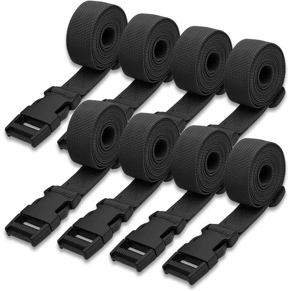 Nylon Utility Tie Down Straps with Quick Release Buckle, 59 Inch Adjustable, Black, 8 Pack