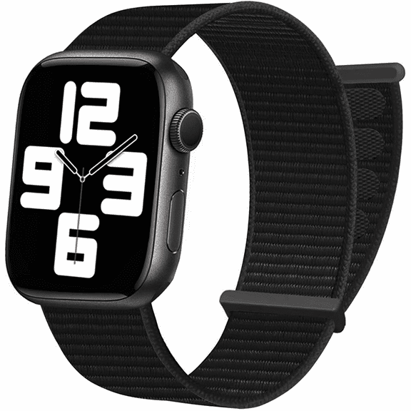 Nylon Watch Band Compatible with Apple Watch 7 Bands 38mm 40mm 42mm Replacement for iWatch Series SE/6/5/4/3/2/1, Adjustable Elastic Breathable Straps Wristband Accessories, Dark Black