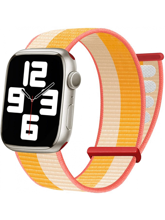 Nylon Watch Band Compatible with Apple Watch 7 Bands 44mm 41mm 45mm Replacement for iWatch Series SE/6/5/4/3/2/1, Adjustable Elastic Breathable Straps Wristband Accessories, Maize White