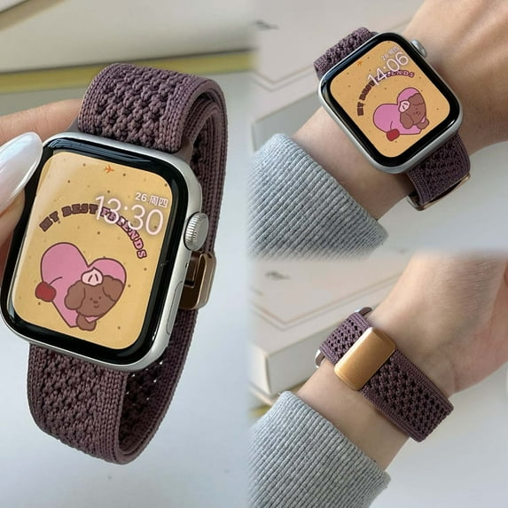 Nylon Watch Band for iWatch Band 38mm 40mm 41mm 42mm Women Men with Adjustable Magnetic Clasp, Breathable Replacement Strap for iWatch Series 10 9 8 7 6 5 4 SE 3 2 1 Knitted Nylon Band, Purple
