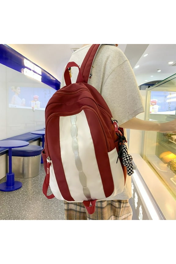 Nylon Waterproof Backpack, Cute Casual Daypack for Men Women, Red Blue Orange, 12.55x17.32x5.11in, Fits 14in Laptop, Multi-Pocket