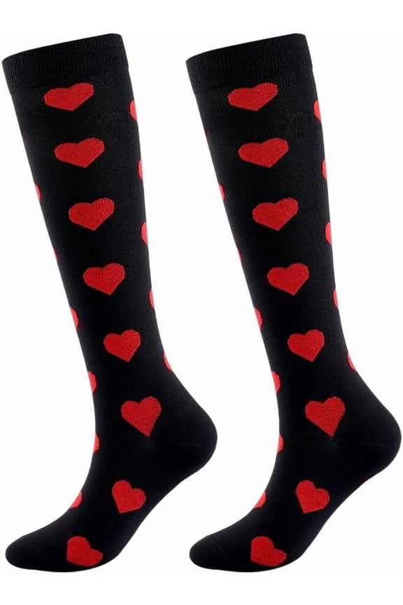 Nylon Wire Long Socks for Women Heart Pattern Black 550x94x2mm Black 1Pair