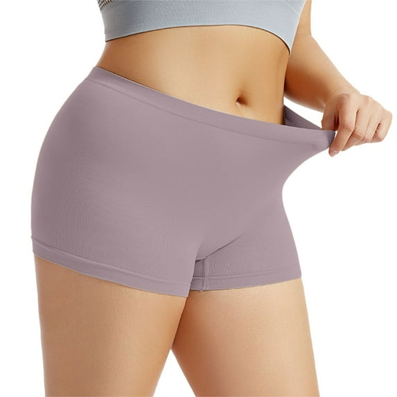 Nylon Women's Solid Color Underwear, Gray Plus Size Underwire, Womens Boyshorts Underwear Seamless Full Coverage Soft Stretch Boxer Shorts for Women, 3XL