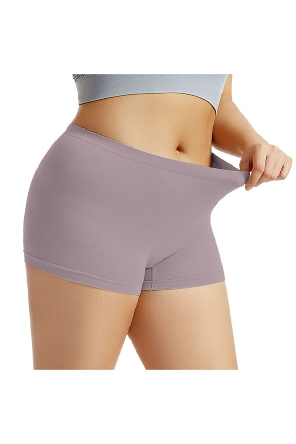 Nylon Women's Solid Color Underwear, Gray Plus Size Underwire, Womens Boyshorts Underwear Seamless Full Coverage Soft Stretch Boxer Shorts for Women, S
