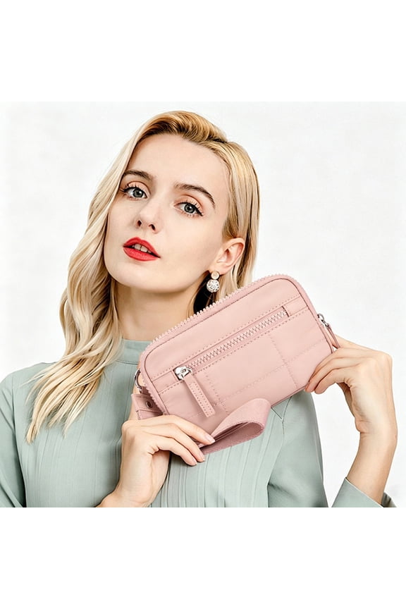 Nylon Wristlet wallets for women,Minimalists Solid Color,Quilted Wallet,Travel Credit Card,Holder Cell Phone Organizer Watermelon Red