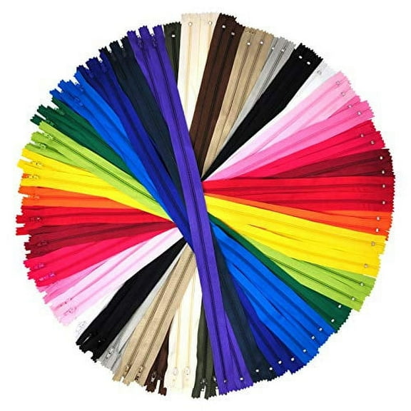 Nylon Zippers for Sewing, 20 Inch 50 PCs Bulk Zipper Supplies in 20 Assorted Colors; by Mandala Crafts