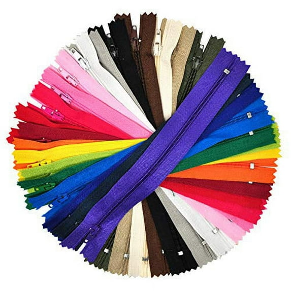 Nylon Zippers for Sewing, 7 Inch 100 PCs Bulk Zipper Supplies in 20 Assorted Colors; by Mandala Crafts