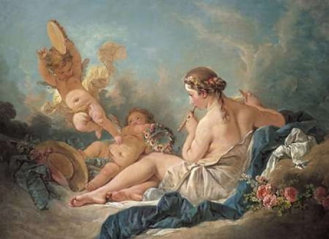 Nymph Playing The Flute With Putti Canvas Art - Francois Boucher (18 x 24)