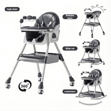 Nymph ZC 6 in 1 Portable Folding Baby High Chair Rocking Chair,Eat&Play Baby Feeding Chair &Table ,Baby Dining Chair Seat Toddler Booster Seat with Double-Layer Dinner Plate and Toy Rack,Gray