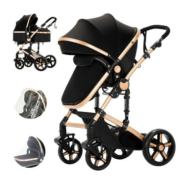 Nymph ZC Sports High Landscape Pram,2 in 1 Foldable Baby Stroller,Magnesium Alloy Frame,Black Gold
