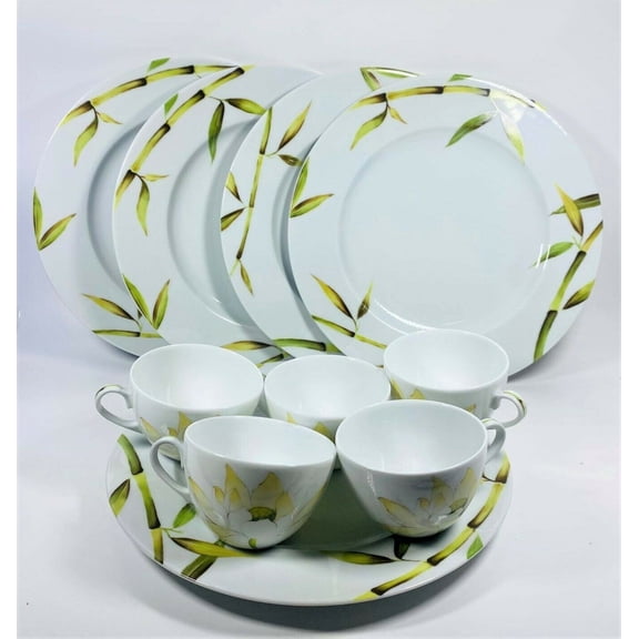 Nymphea Bamboo Art Tea Cup and DInner Plate - 10 Pcs Set